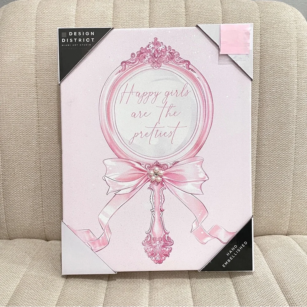 Design District Pink Happy Girls Are The Prettiest Hand‎ Embellished Canvas Art